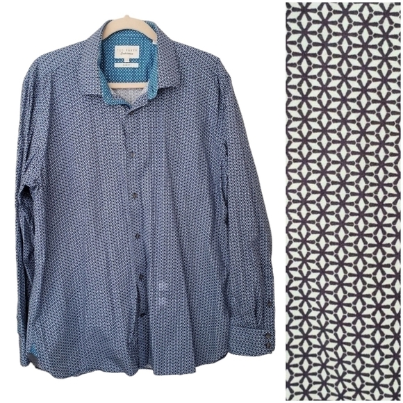 Ted Baker Endurance Slim Fit Micro Print Blue & White Shirt - Picture 1 of 6